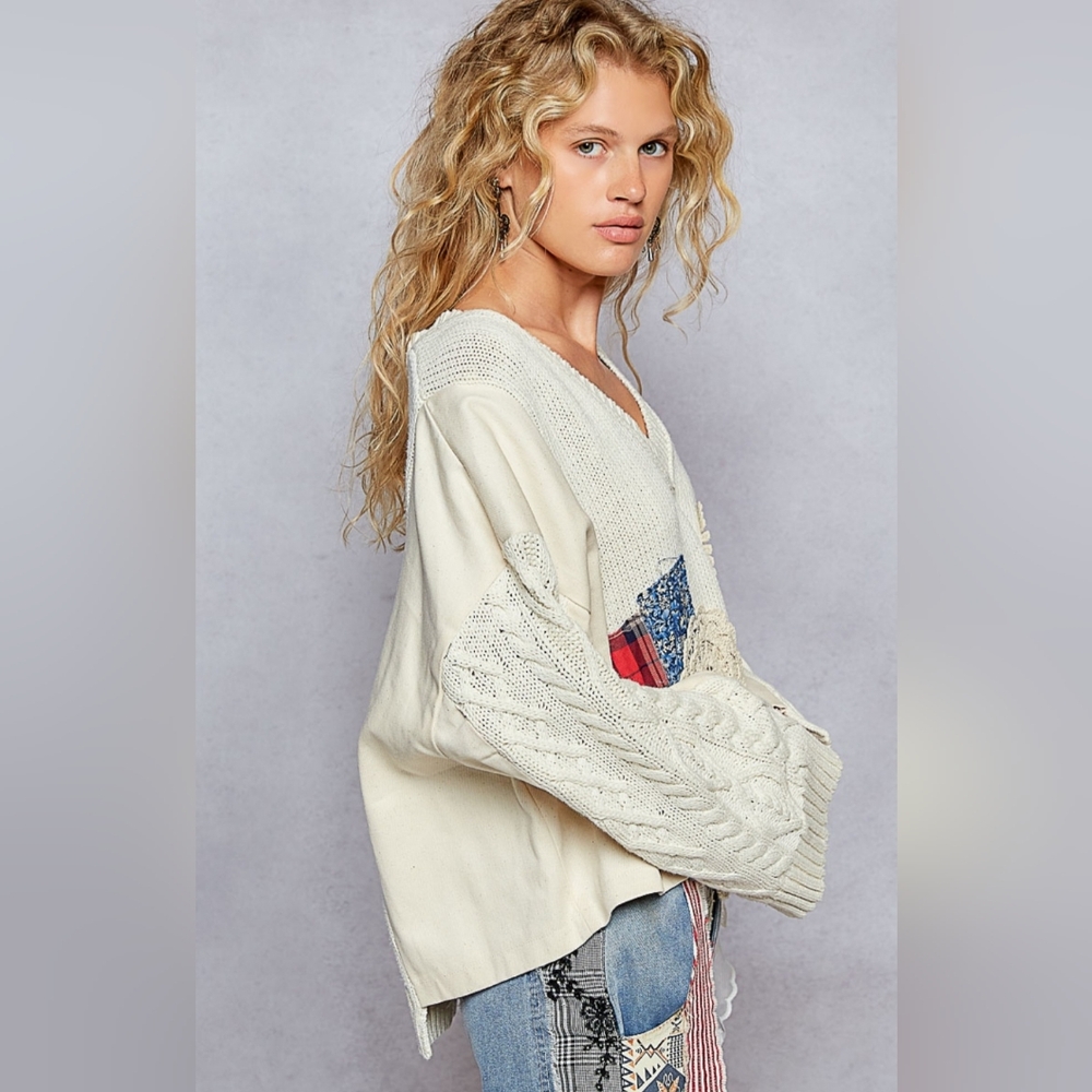 #801 POL Patchwork Detailed Oversized Sweater - Picture 5 of 8
